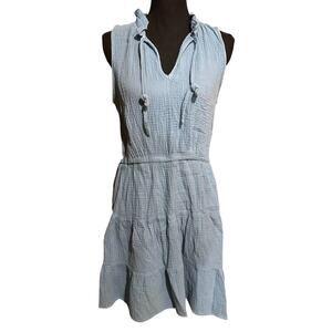 4our Dreamers Light Blue Gray Gauzy Tiered Dress Women's Medium